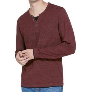GUESS Reese Logo Marled Henley Long Sleeve Shirt